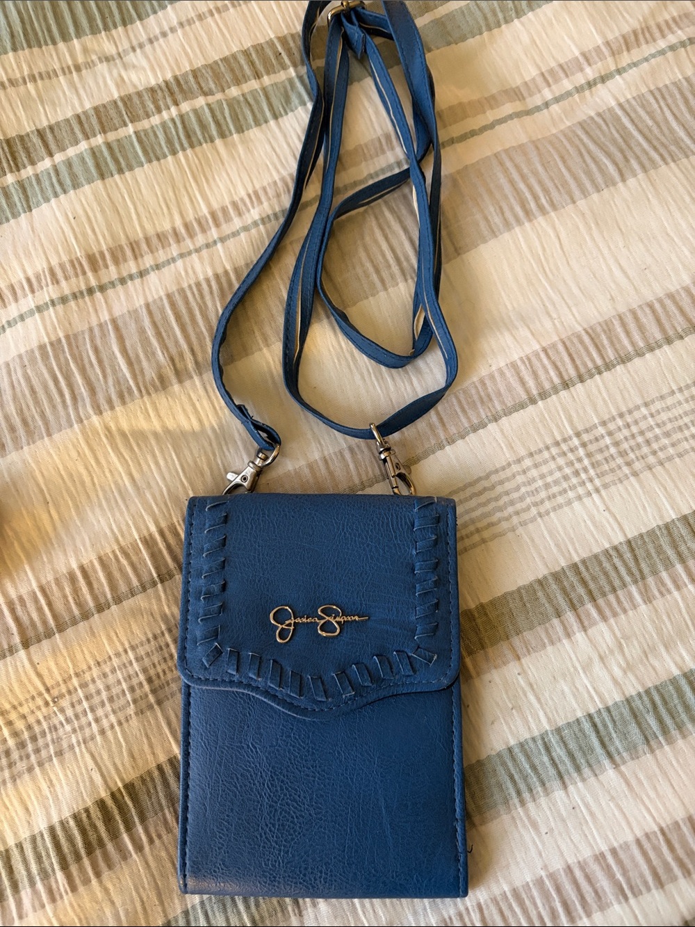 Jessica Simpson Navy Blue Whipstitch Crossbody Phone Pouch